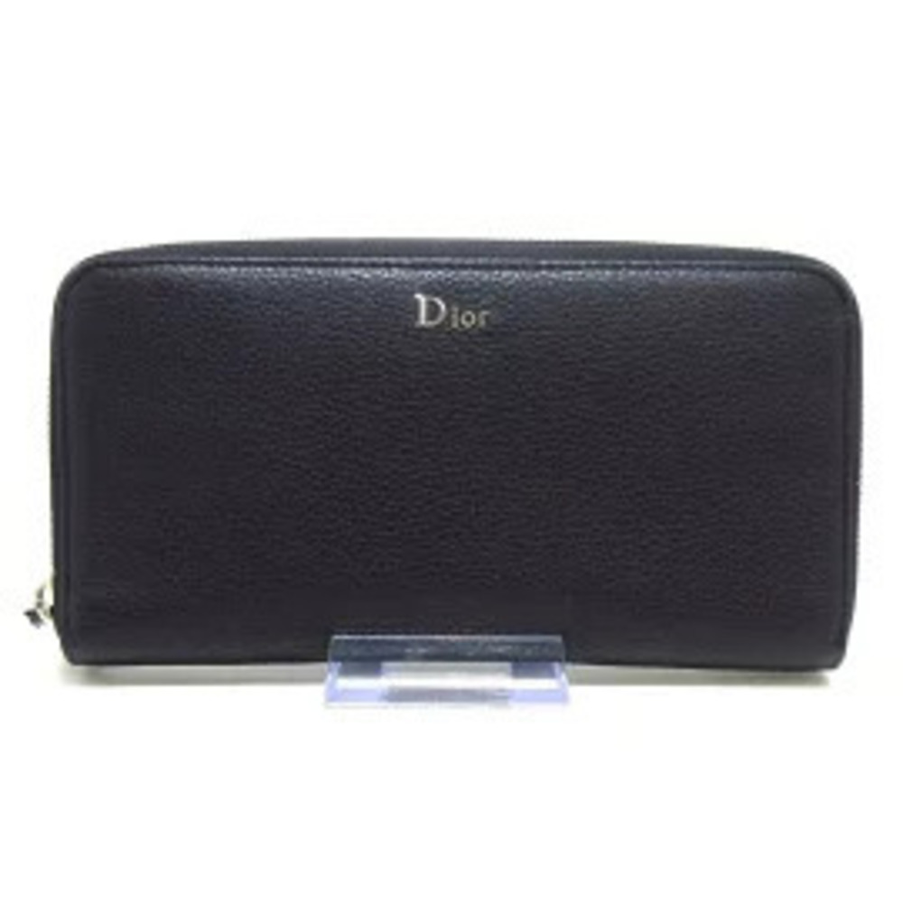 Christian Dior Homme Long Wallet Round Zipper Black Leather